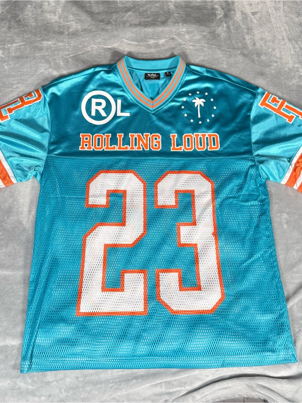 Rolling Loud Festival Football Jersey Mens M V-Neck Miami Dolphins Style Blue